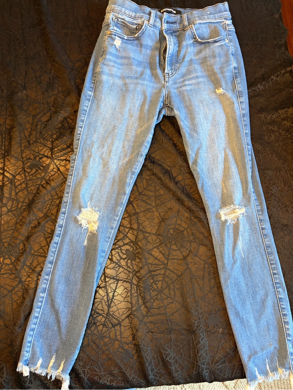 Express Light Blue Distressed Skinny Jeans